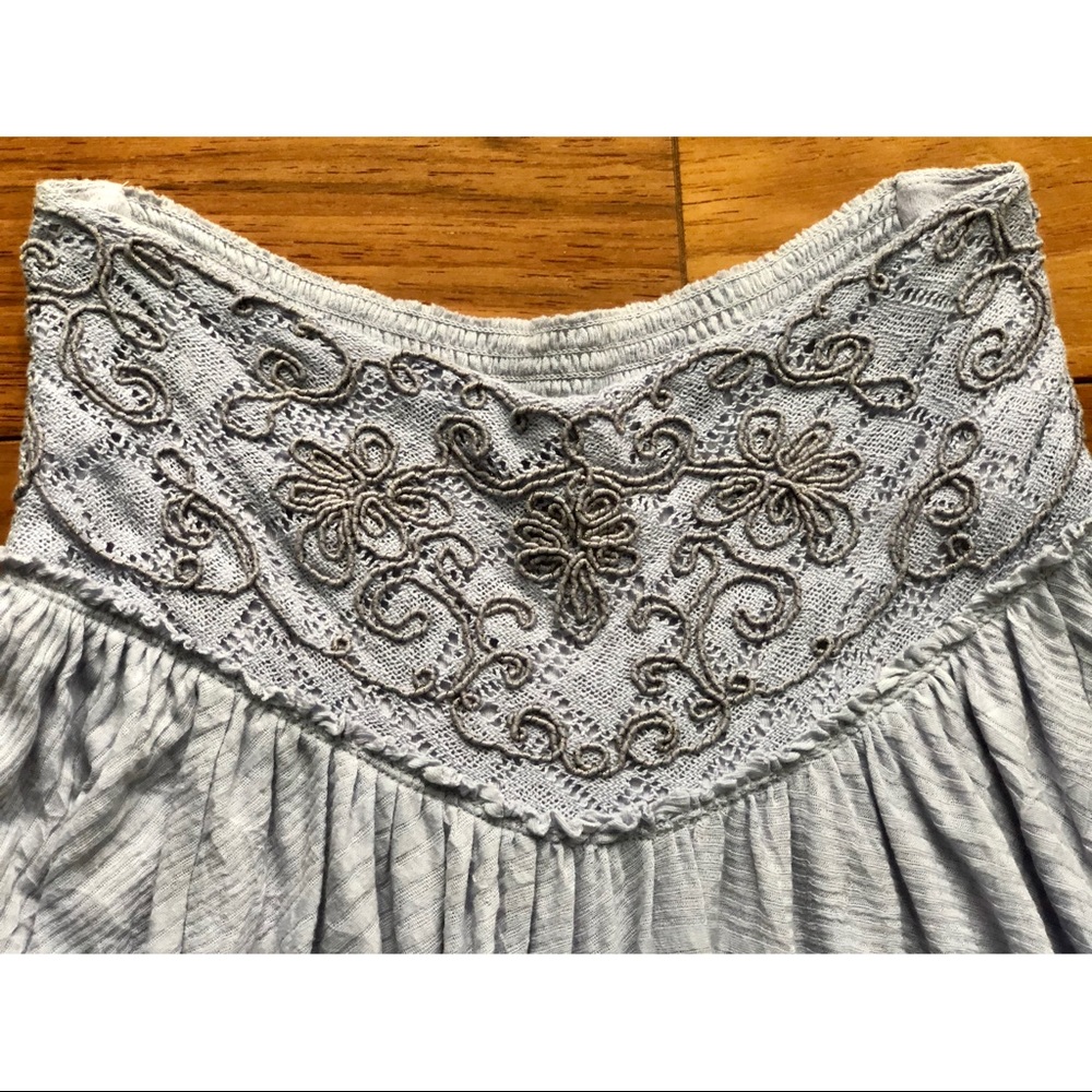 Free People Light Blue Embroidered Boho Handkerchief Skirt - Picture 2 of 8